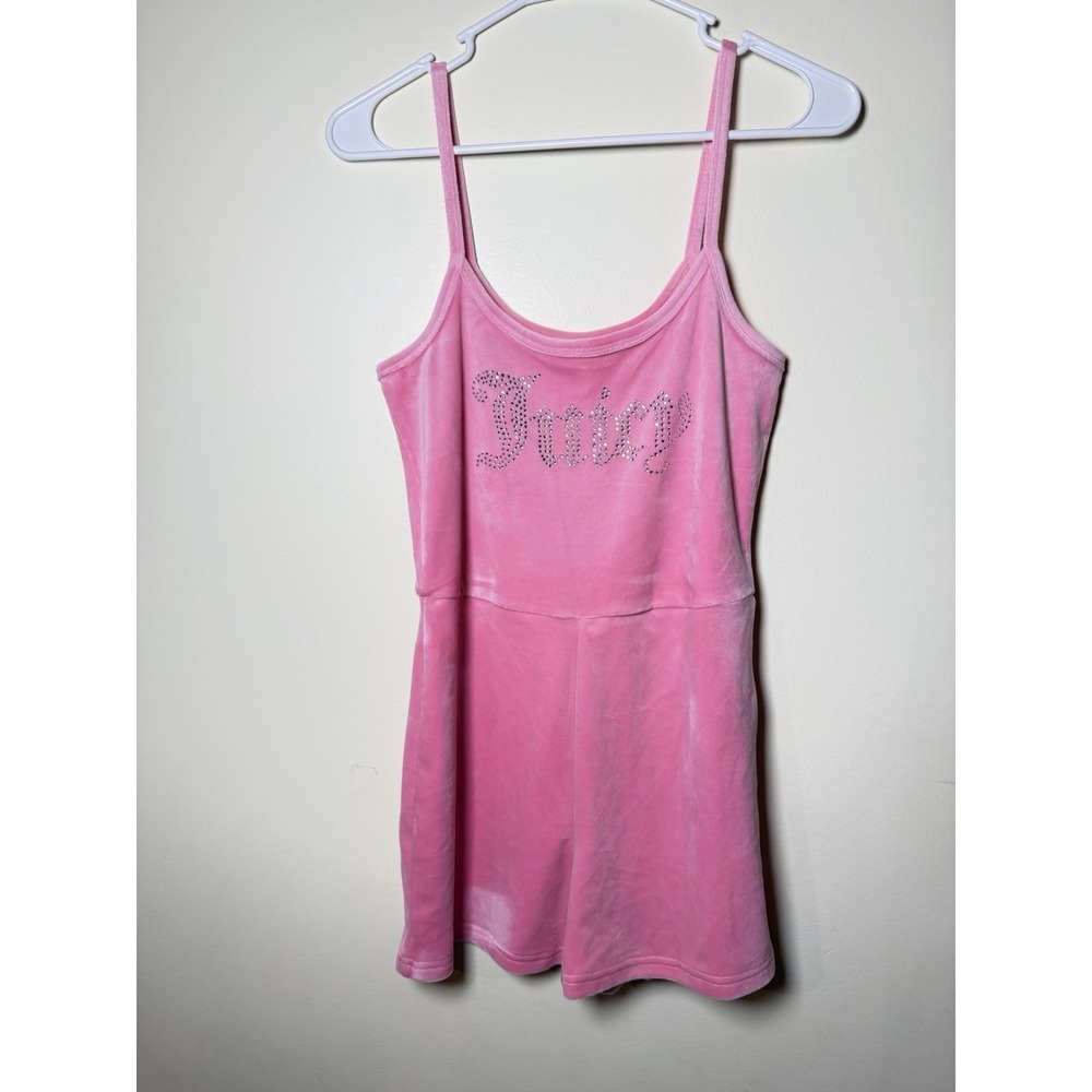Juicy Couture Pink Velvour Logo Romper Jeweled Y2K Lounge Cozy Glam